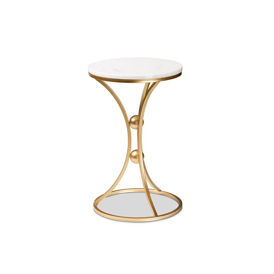 Baxton Studio Tarmon Modern and Contemporary Gold Finished Metal End Table with Marble Tabletop | End Tables | Modishstore - 2