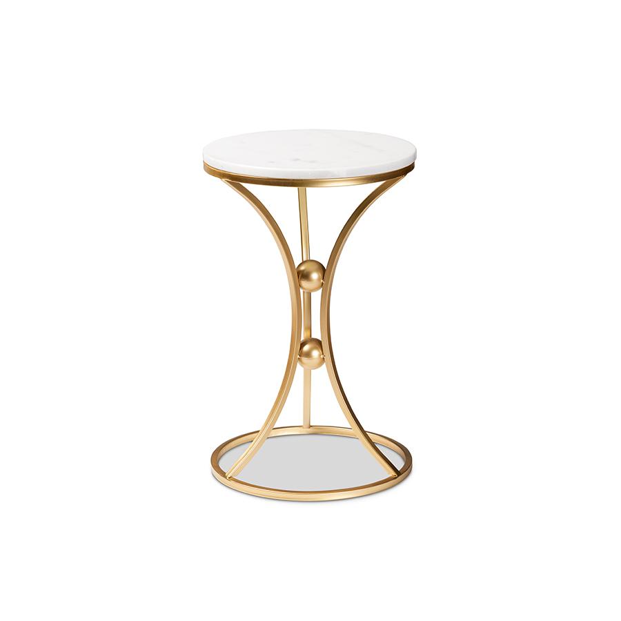 Baxton Studio Tarmon Modern and Contemporary Gold Finished Metal End Table with Marble Tabletop | End Tables | Modishstore - 3