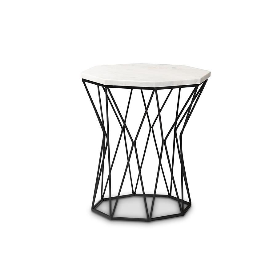 Baxton Studio Venedict Modern and Contemporary Black Metal End Table with Marble Tabletop | End Tables | Modishstore - 2