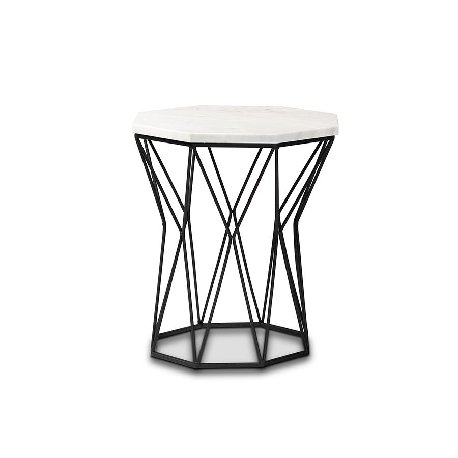 Baxton Studio Venedict Modern and Contemporary Black Metal End Table with Marble Tabletop | End Tables | Modishstore - 3