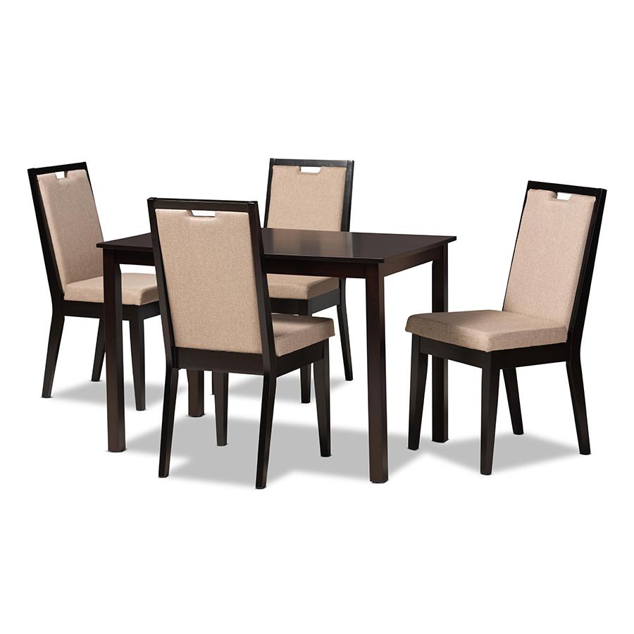 Baxton Studio Rosa Modern and Contemporary Sand Fabric Upholstered and Dark Brown Finished Wood 5-Piece Dining Set | Dining Sets | Modishstore - 2