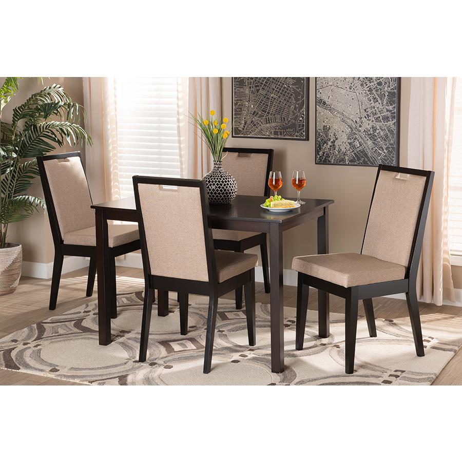 Baxton Studio Rosa Modern and Contemporary Sand Fabric Upholstered and Dark Brown Finished Wood 5-Piece Dining Set | Dining Sets | Modishstore