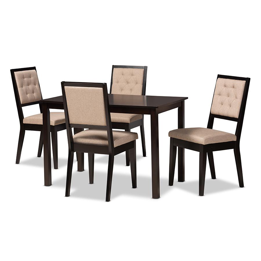 Baxton Studio Suvi Modern and Contemporary Sand Fabric Upholstered and Dark Brown Finished Wood 5-Piece Dining Set | Dining Sets | Modishstore - 2