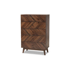 Baxton Studio Hartman Mid-Century Modern Walnut Brown Finished Wood 5-Drawer Storage Chest