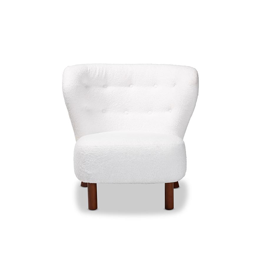 Baxton Studio Cabrera Modern and Contemporary White Boucle Upholstered and Walnut Brown Finished Wood Accent Chair | Accent Chairs | Modishstore - 2