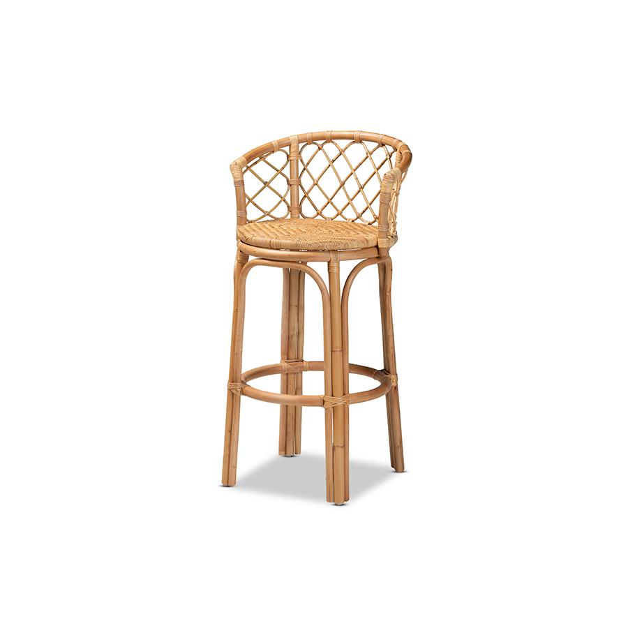 Baxton Studio Orchard Modern Bohemian Natural Brown Rattan Bar Stool | Bar Stools | Modishstore