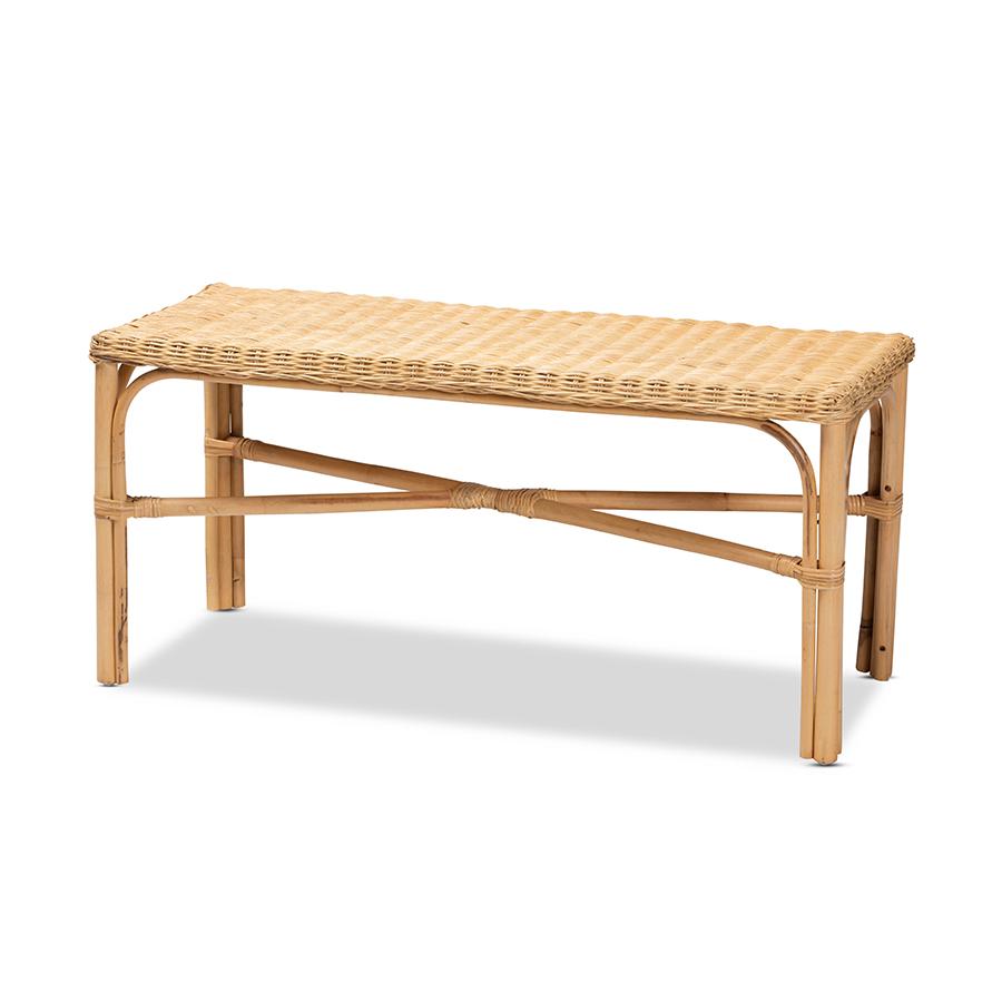 Baxton Studio Cacaban Modern Bohemian Natural Brown Rattan Accent Bench | Benches | Modishstore