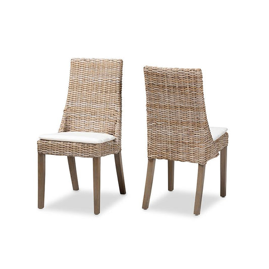 Baxton Studio Toby Modern Bohemian Grey Rattan 2-Piece Dining Chair Set | Dining Chairs | Modishstore