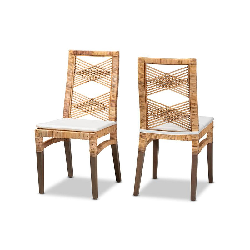 Baxton Studio Poltak Modern Bohemian Natural Brown Rattan 2-Piece Dining Chair Set | Dining Chairs | Modishstore