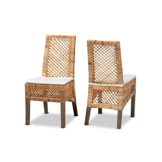 Baxton Studio Argos Modern Bohemian  Natural Brown Rattan 2-Piece Dining Chair Set | Dining Chairs | Modishstore