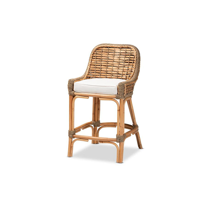 Baxton Studio Kyle Modern Bohemian Natural Brown Woven Rattan Counter Stool with Cushion | Counter Stools | Modishstore