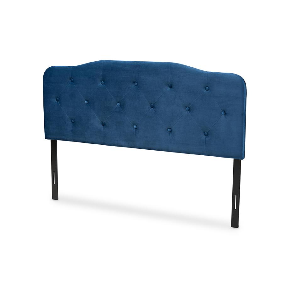 Baxton Studio Gregory Modern and Contemporary Navy Blue Velvet Fabric Upholstered King Size Headboard | Headboards | Modishstore