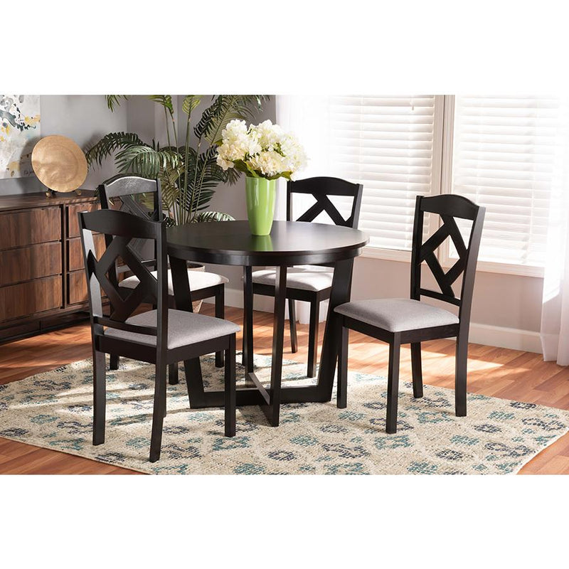 Baxton Studio Morigan Modern Transitional Grey Fabric Upholstered and Dark Brown Finished Wood 5-Piece Dining Set | Dining Sets | Modishstore