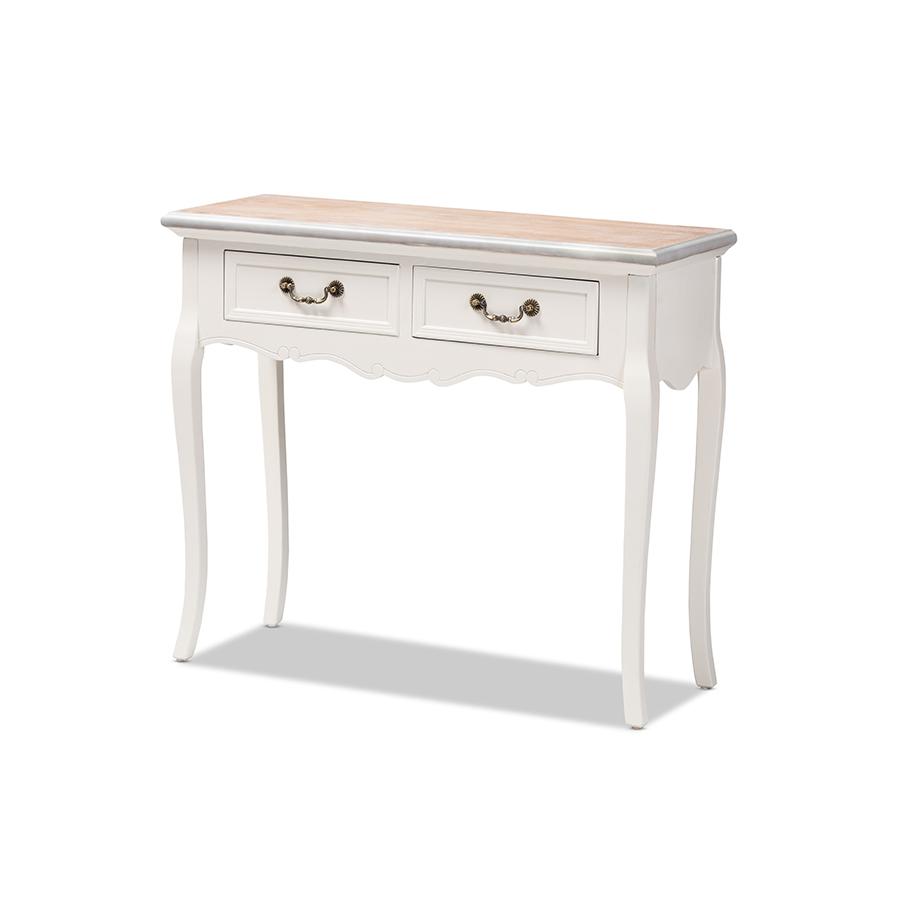 Baxton Studio Capucine Antique French Country Cottage Two Tone Natural Whitewashed Oak and White Finished Wood 2-Drawer Console Table | Console Tables | Modishstore - 2