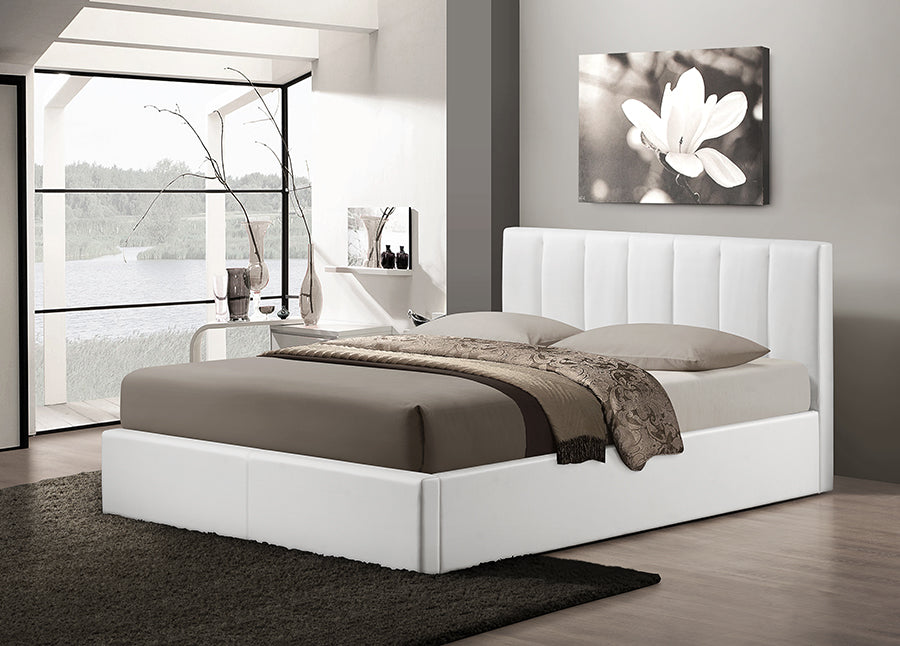 Baxton Studio Templemore White Leather Contemporary Queen Size Bed