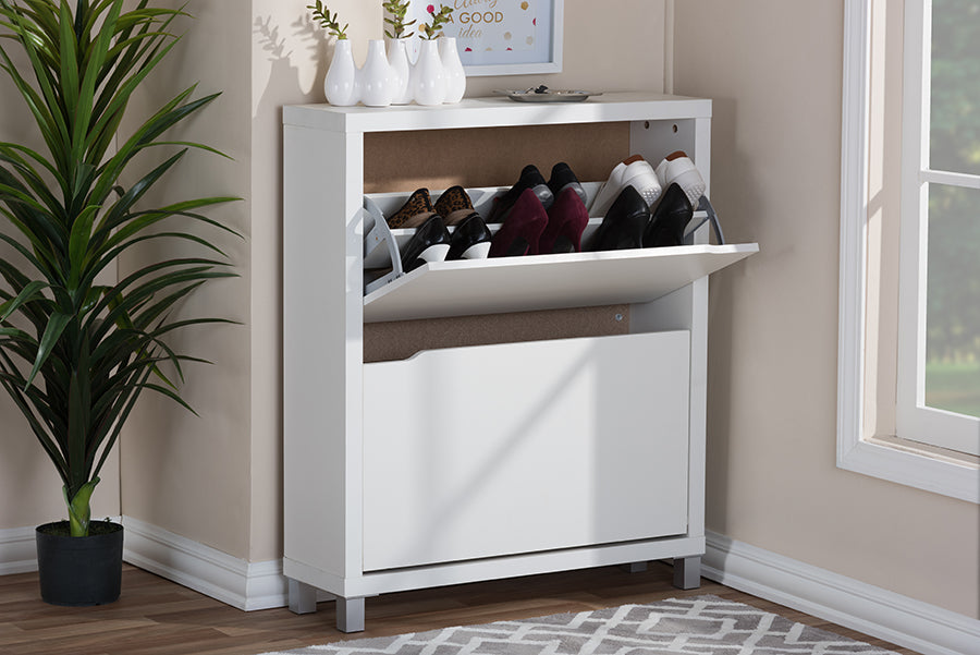 Baxton Studio Simms White Modern Shoe Cabinet White Modish Store