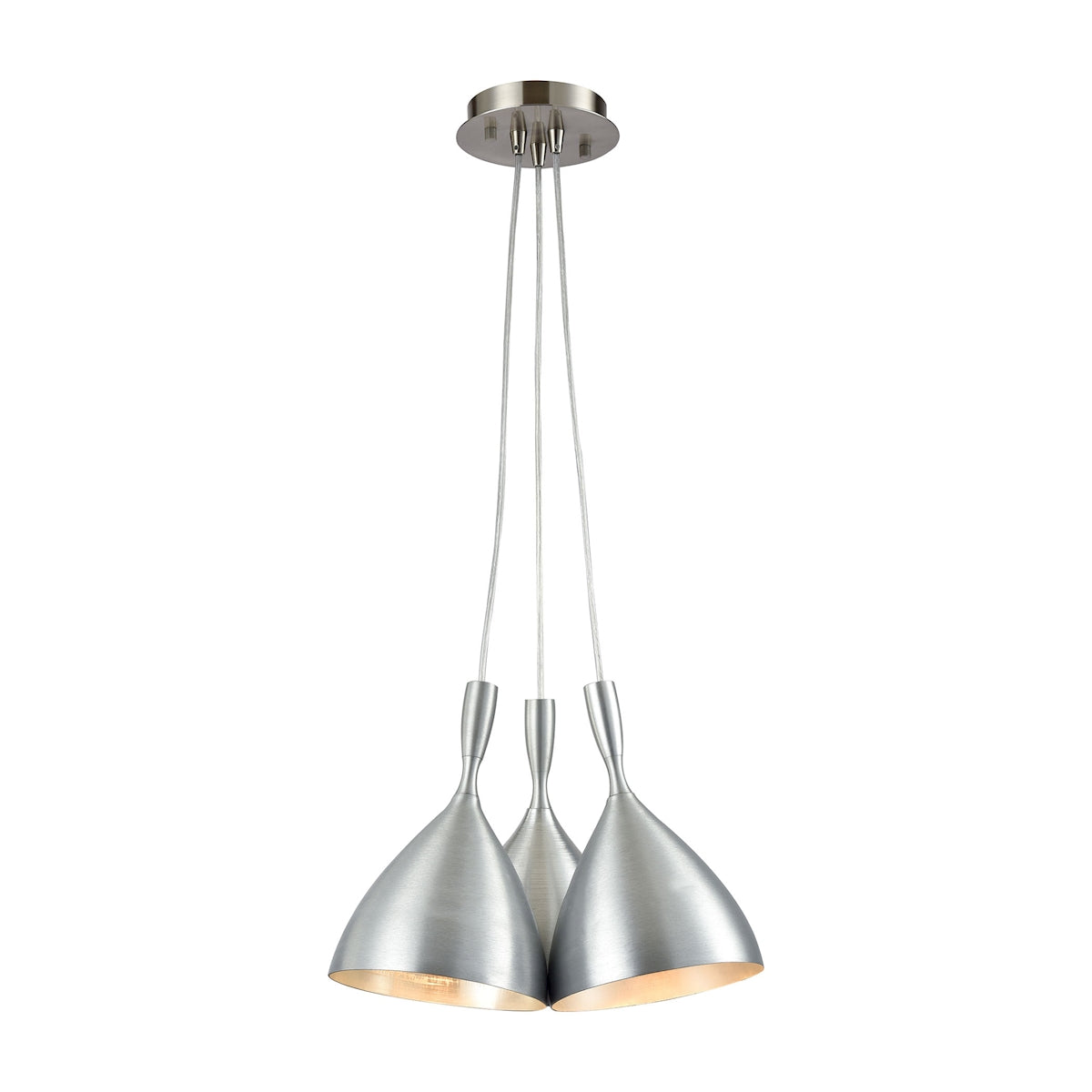 Spun Aluminum 3-Light Nesting Pendant Fixture in Satin Nickel with Matching Shade ELK Lighting | Pendant Lamps | Modishstore