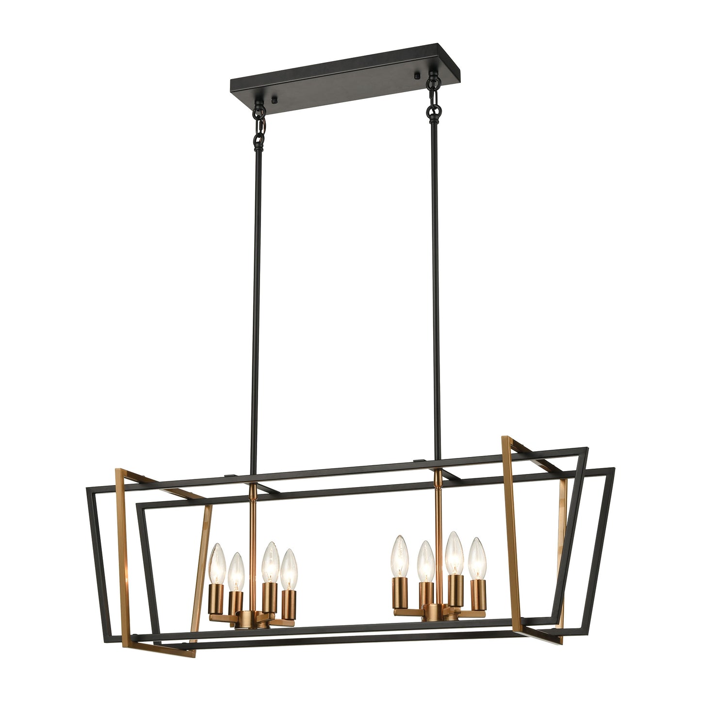 Bridgette 8-Light Island Light in Matte Black and Satin Brass by ELK Lighting | Modishstore | Pendant Lamps