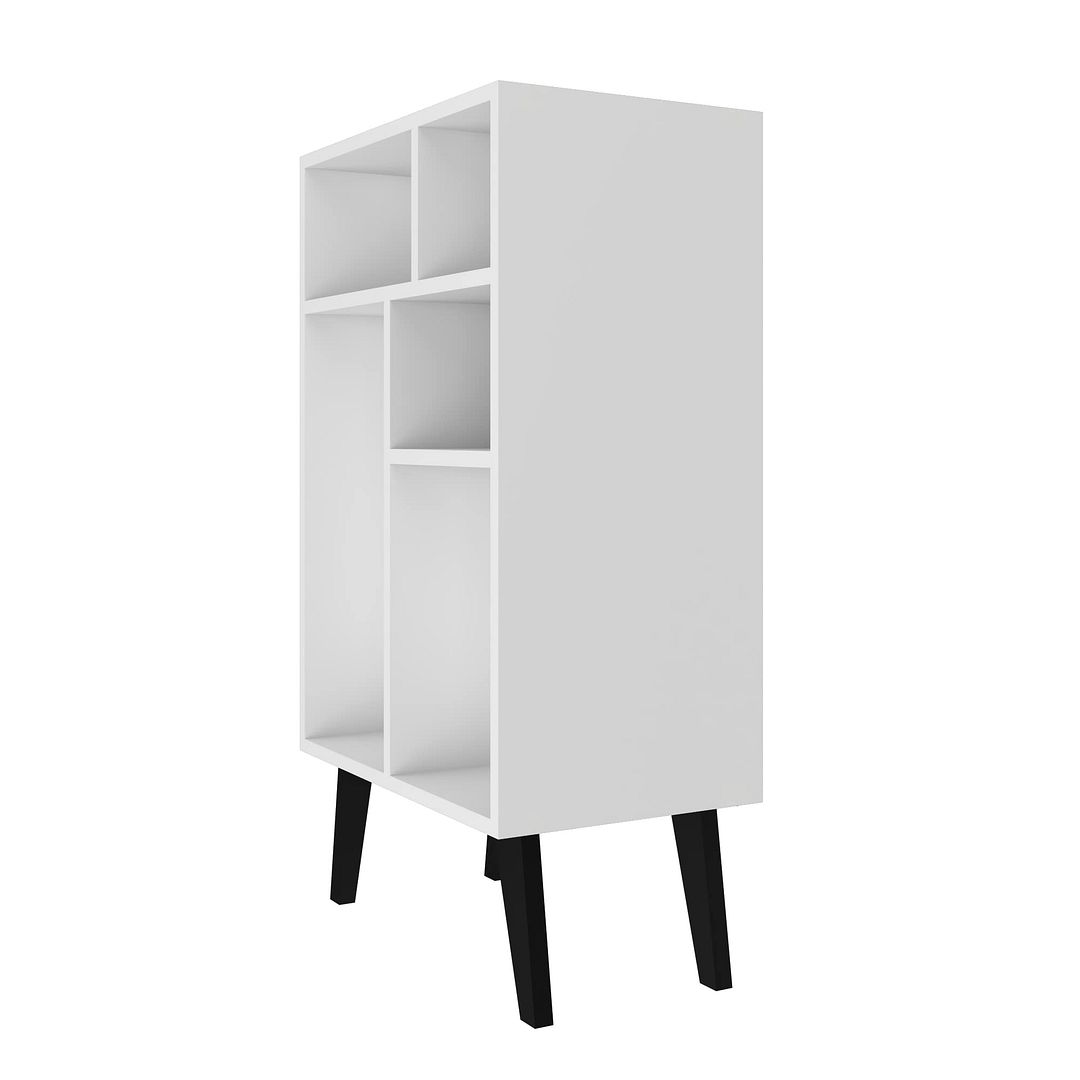 Manhattan Comfort Warren Low Bookcase 3.0 with 5 Shelves  in White with Black Feet | Bookcases | Modishstore-2