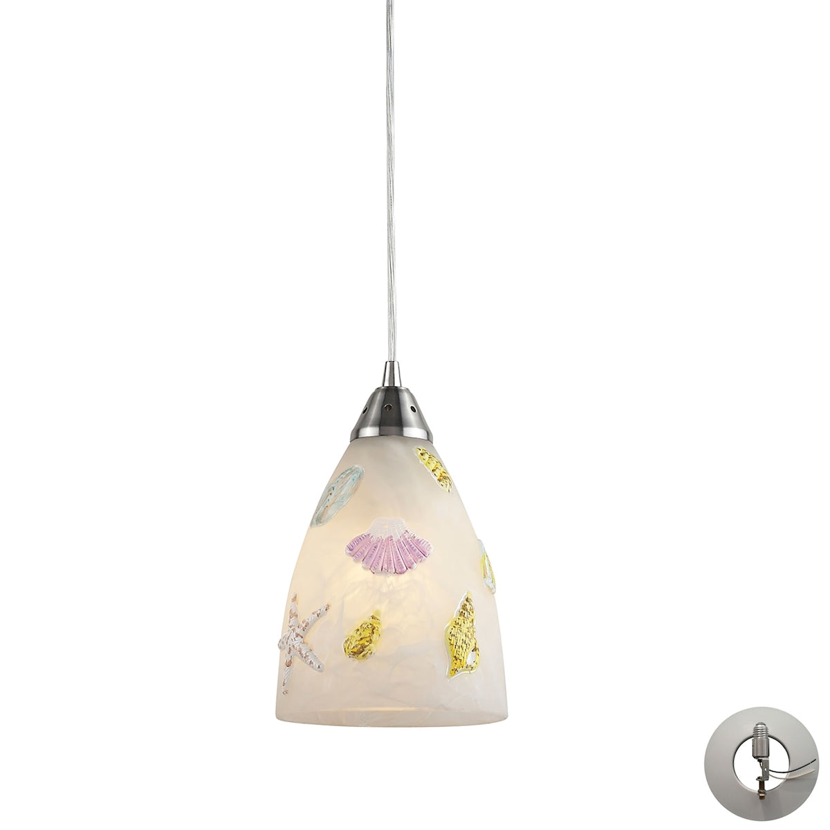 Seashore 1-Light Mini Pendant In Satin Nickel With Painted Seashore Motif - Includes Adapter KitELK Lighting | Pendant Lamps | Modishstore | 20000/1-LA