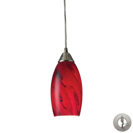 Galaxy 1-Light Mini Pendant in Satin Nickel with Red Glass - Includes Adapter Kit | Pendant Lamps | Modishstore