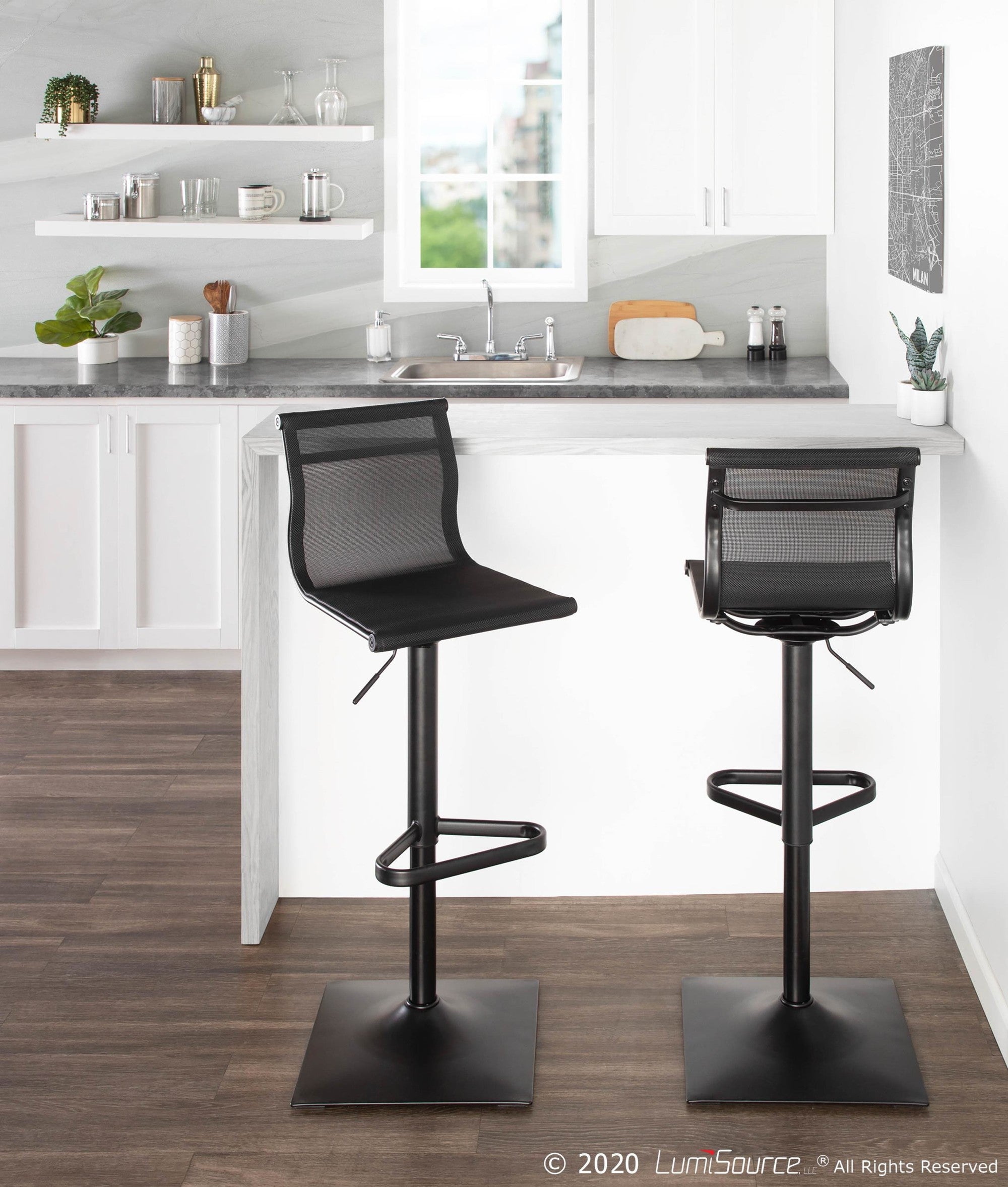 Lumisource Black Metal Silver Mesh Mirage Barstool