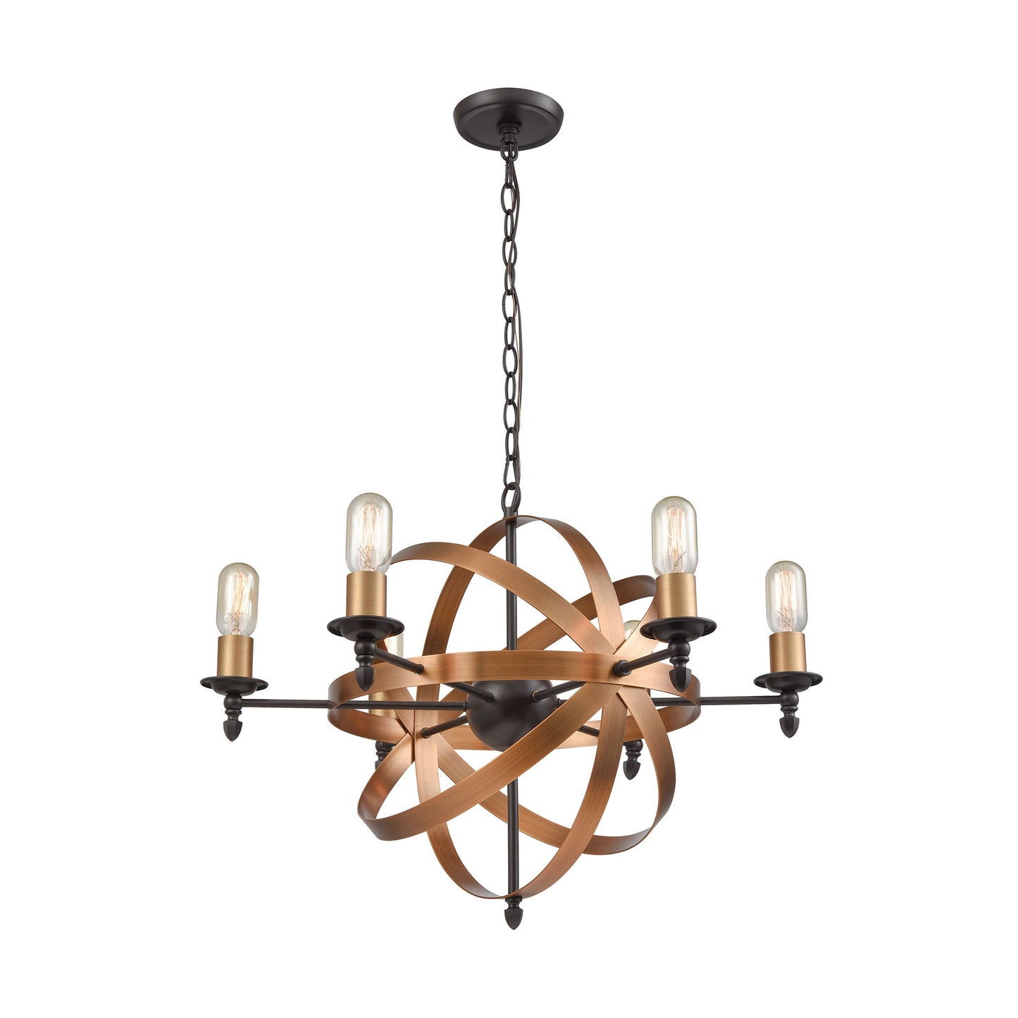 Kingston 6-Light Chandelier in Oil Rubbed Bronze and Brushed Antique Brass ELK Lighting | Chandeliers | Modishstore