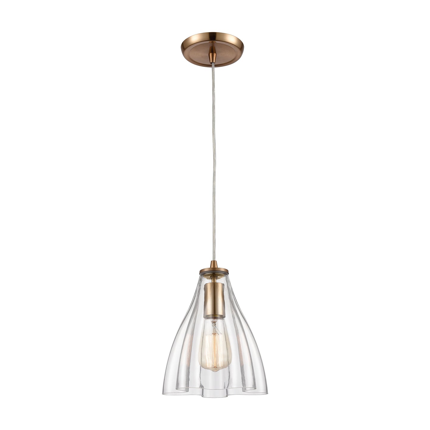 Matilda 1-Light Mini Pendant in Satin Brass with Clear Wavy Glass ELK Lighting | Pendant Lamps | Modishstore