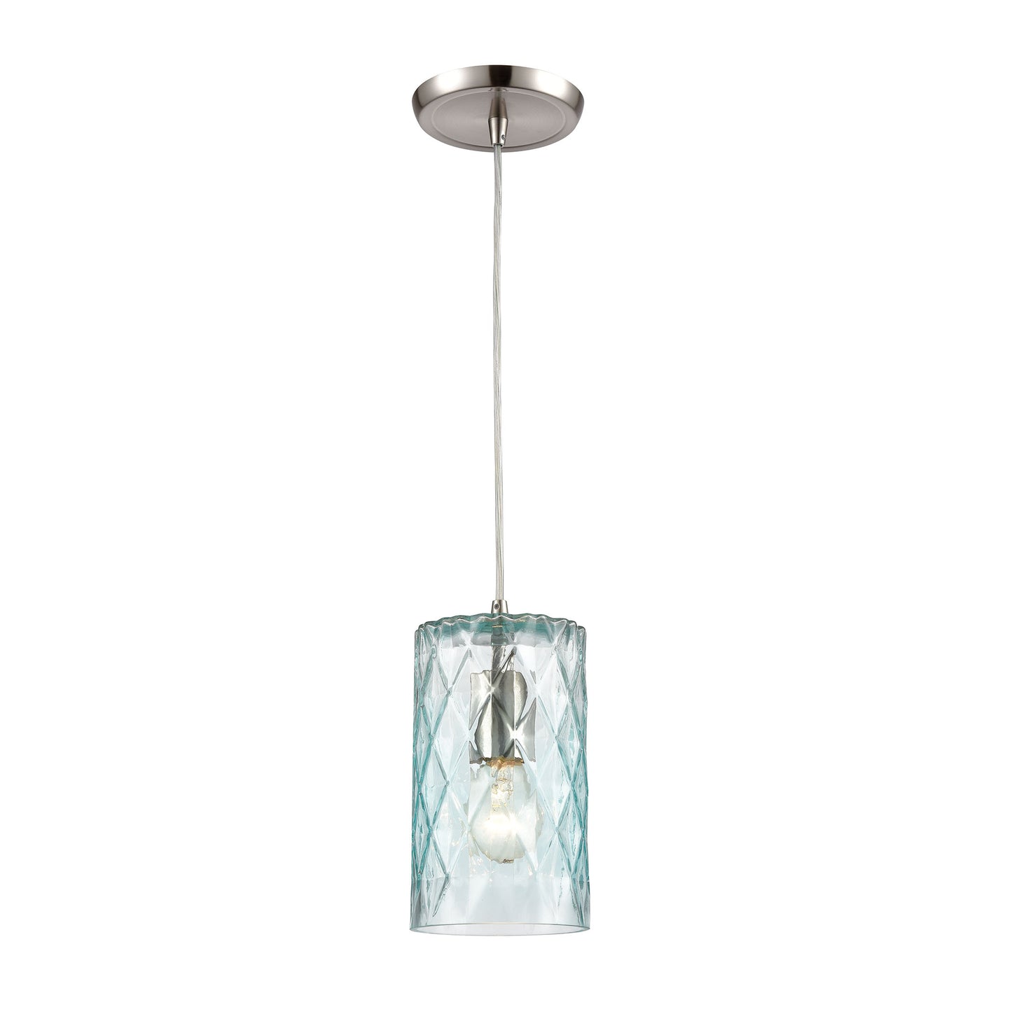 Diamond Pleat 1-Light Mini Pendant in Satin Nickel with Light Aqua Diamond Pattern Glass ELK Lighting | Pendant Lamps | Modishstore