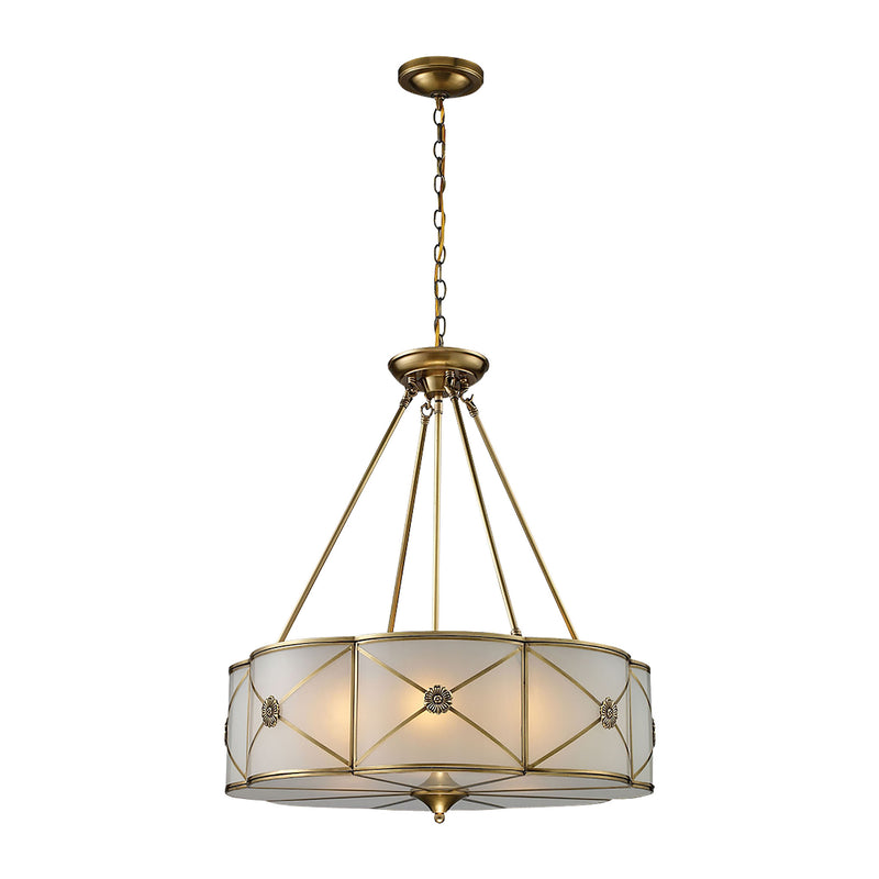 Preston 6-Light Chandelier in Brushed Brass with White Glass Panels ELK Lighting | Chandeliers | Modishstore