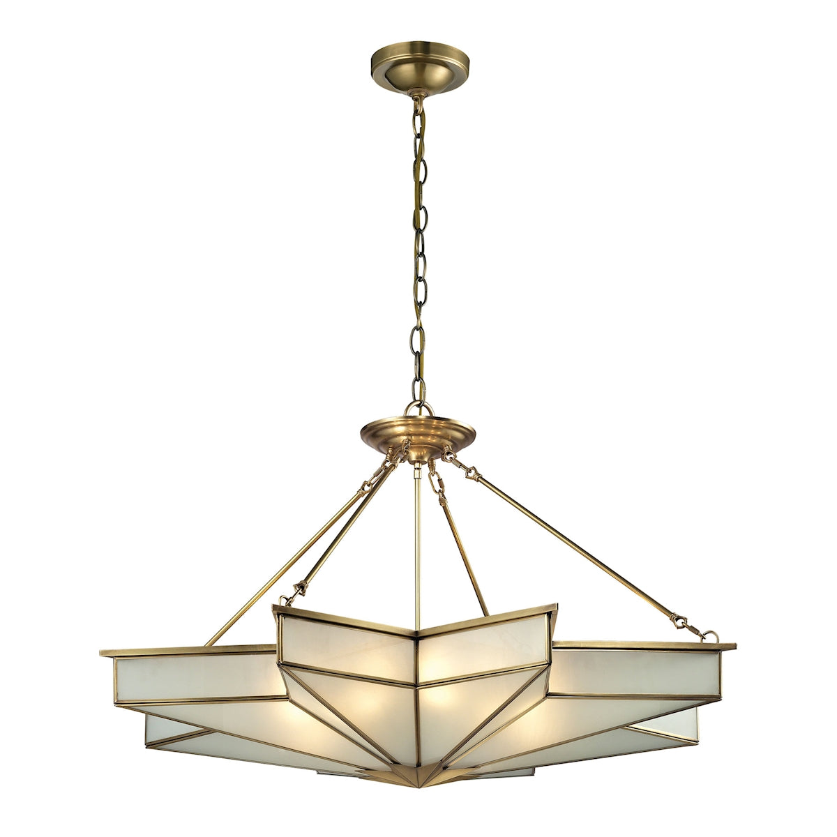 Decostar 8-Light Chandelier in Brushed Brass with Frosted Glass Panels ELK Lighting | Chandeliers | Modishstore