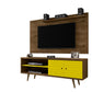 Manhattan Comfort Liberty 62.99 Mid-Century Modern TV Stand and Panel with Solid Wood Legs in Rustic Brown and Yellow | TV Stands | Modishstore