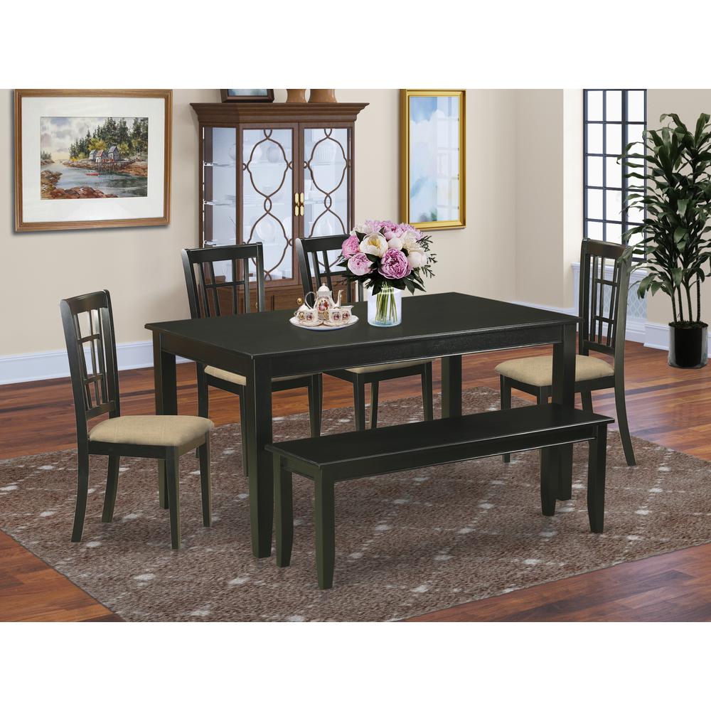 Duni6-Blk-C 6 Pc Kitchen Nook Dining Set - Kitchen Table And 4 Dining Chairs With Bench By East West Furniture | Dining Sets | Modishstore - 2