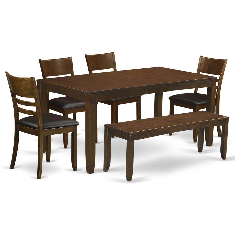 6 Pc Dining Room Set With Bench-Table With Leaf And 4 Kitchen Chairs Plus 1 Bench By East West Furniture | Dining Sets | Modishstore - 2