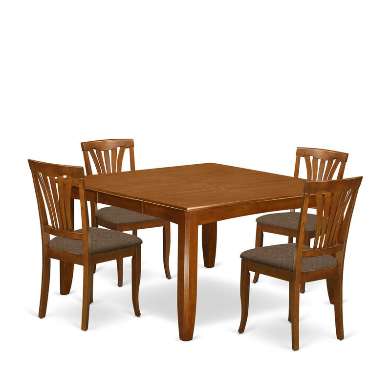 5 Pc Dining Room Set-Square Table With Leaf And 4 Dining Chairs By East West Furniture - Pfav5-Sbr-C | Dining Sets | Modishstore