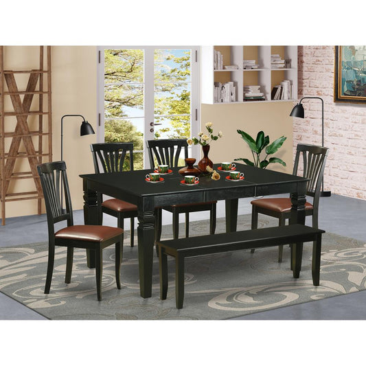 6 Pc Dinette Set - Kitchen Table And 4 Dinette Chairs Coupled With Bench By East West Furniture | Dining Sets | Modishstore