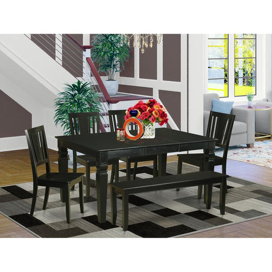 6 Pc Dining Room Set - Dining Table And 4 Kitchen Chairs Plus Bench By East West Furniture | Dining Sets | Modishstore