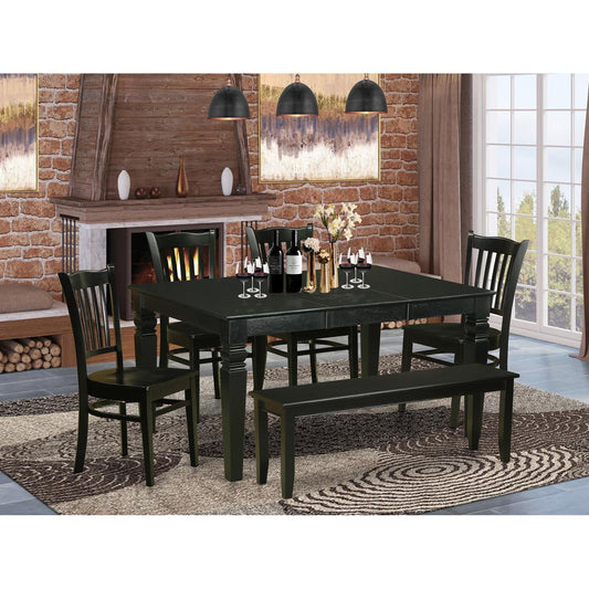 6 Pc Dining Room Set - Dining Table And 4 Kitchen Chairs And Bench By East West Furniture | Dining Sets | Modishstore