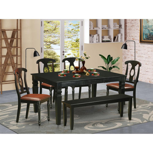 6 Pc Table And Chair Set - Dinette Table And 4 Kitchen Chairs Plus Bench By East West Furniture | Dining Sets | Modishstore