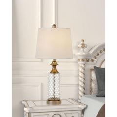 100W Breda Glass Table Lamp With Taper Drum Hardback Fabric Shade  (Priced And Sold As Pairs) By Cal Lighting