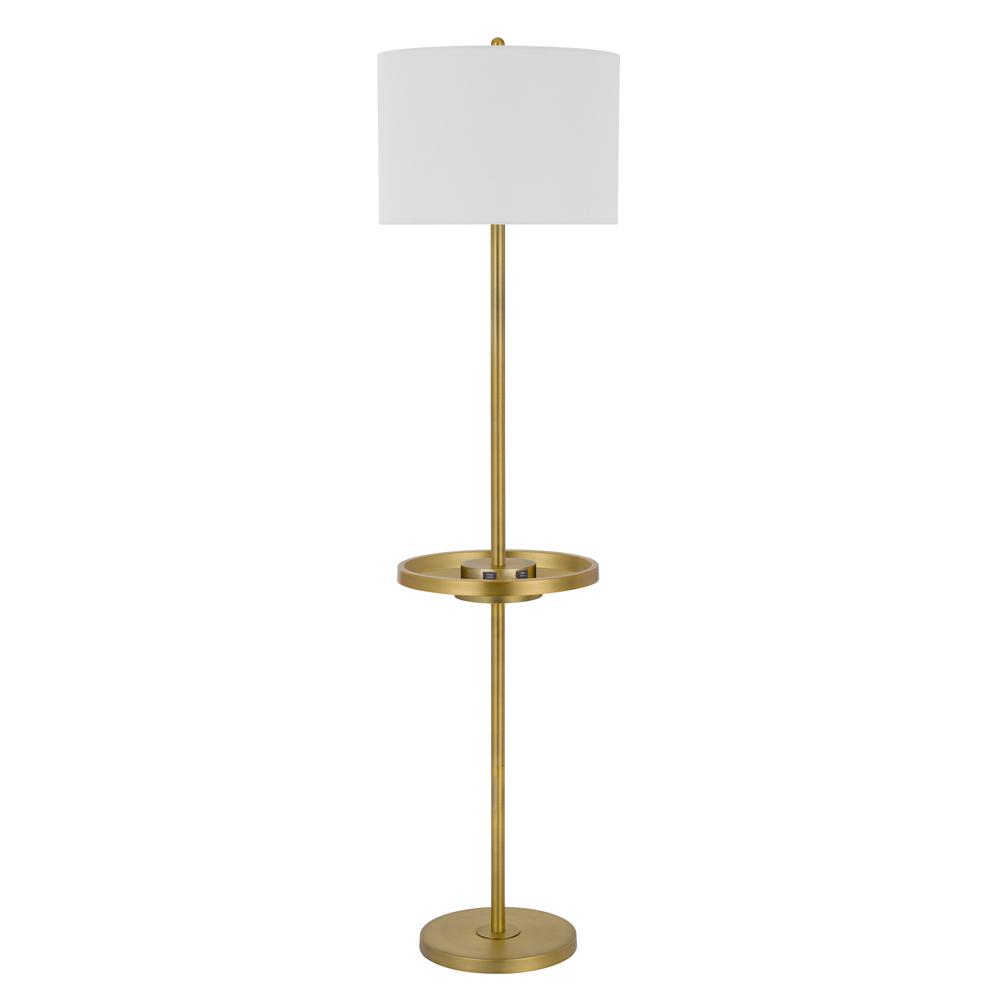 150W 3 Way Crofton Metal Floor Lamp With Centered Metal Tray Table With 2 Usb Charging Ports And Weighted Metal Base, Antique Brass By Cal Lighting | Floor Lamps | Moidshstore - 3