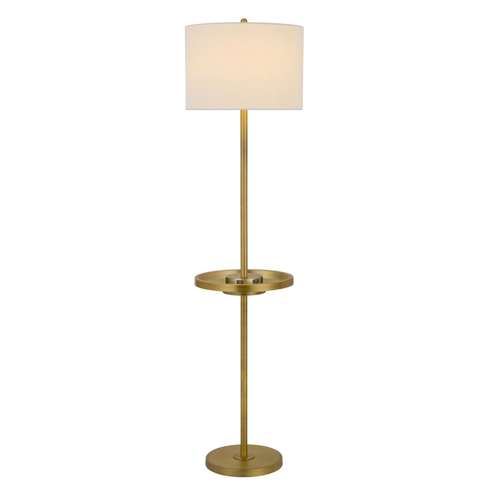 150W 3 Way Crofton Metal Floor Lamp With Centered Metal Tray Table With 2 Usb Charging Ports And Weighted Metal Base, Antique Brass By Cal Lighting | Floor Lamps | Moidshstore - 2