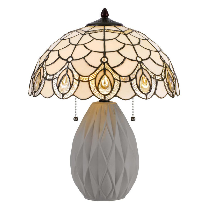 60W X 2 Tiffany Table Lamp With Pull Chain Switch And Resin Lamp Body By Cal Lighting | Table Lamps | Moidshstore