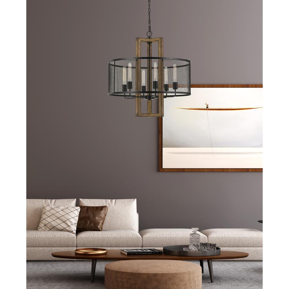 60W X 6 Monza Wood Chandelier With Mesh Shade (Edison Bulbs Not Included) By Cal Lighting | Chandeliers | Moidshstore - 3