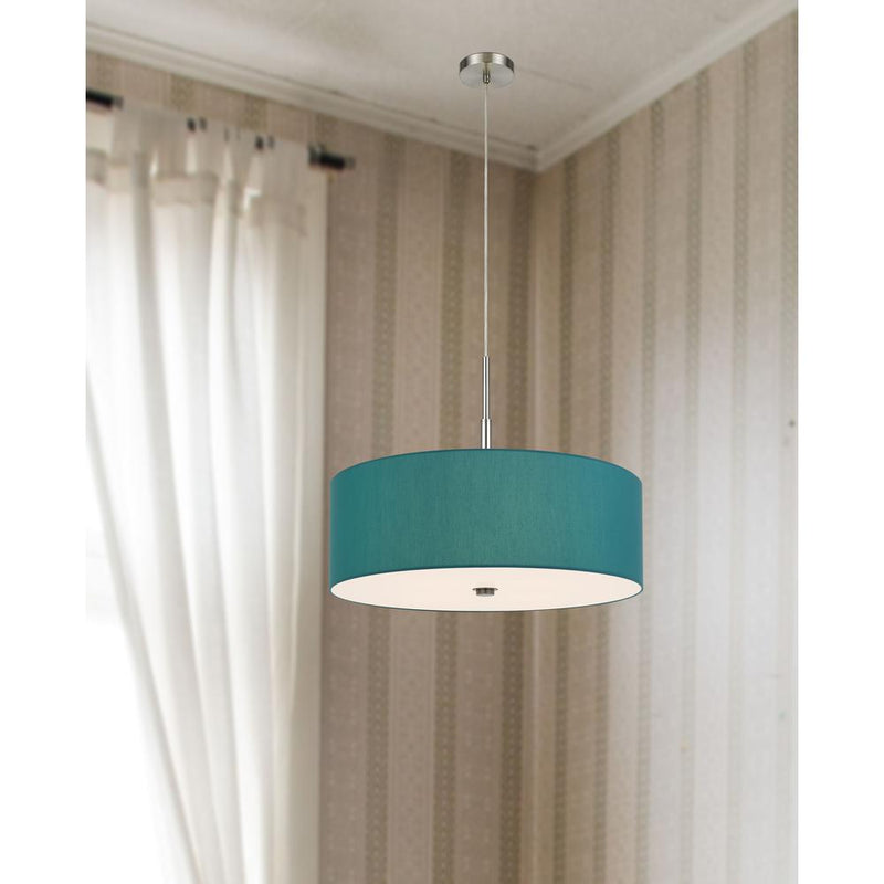 60W X 4 Lonoke Pendant Fixture With Hardback Drum Shade, Aqua Blue By Cal Lighting | Chandeliers | Moidshstore