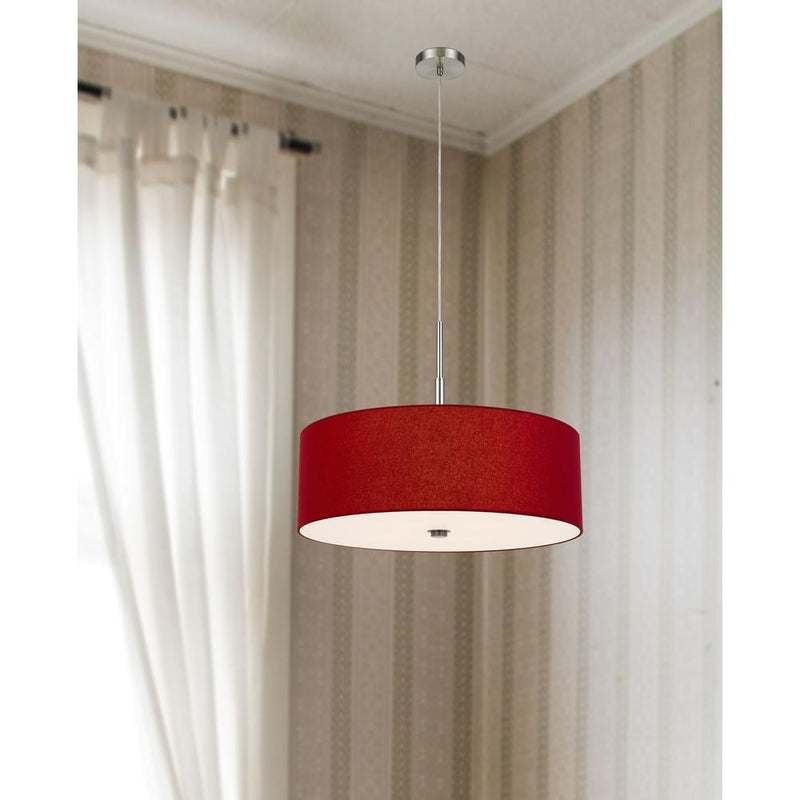 60W X 4 Lonoke Pendant Fixture With Hardback Drum Shade, Maroon By Cal Lighting | Chandeliers | Moidshstore