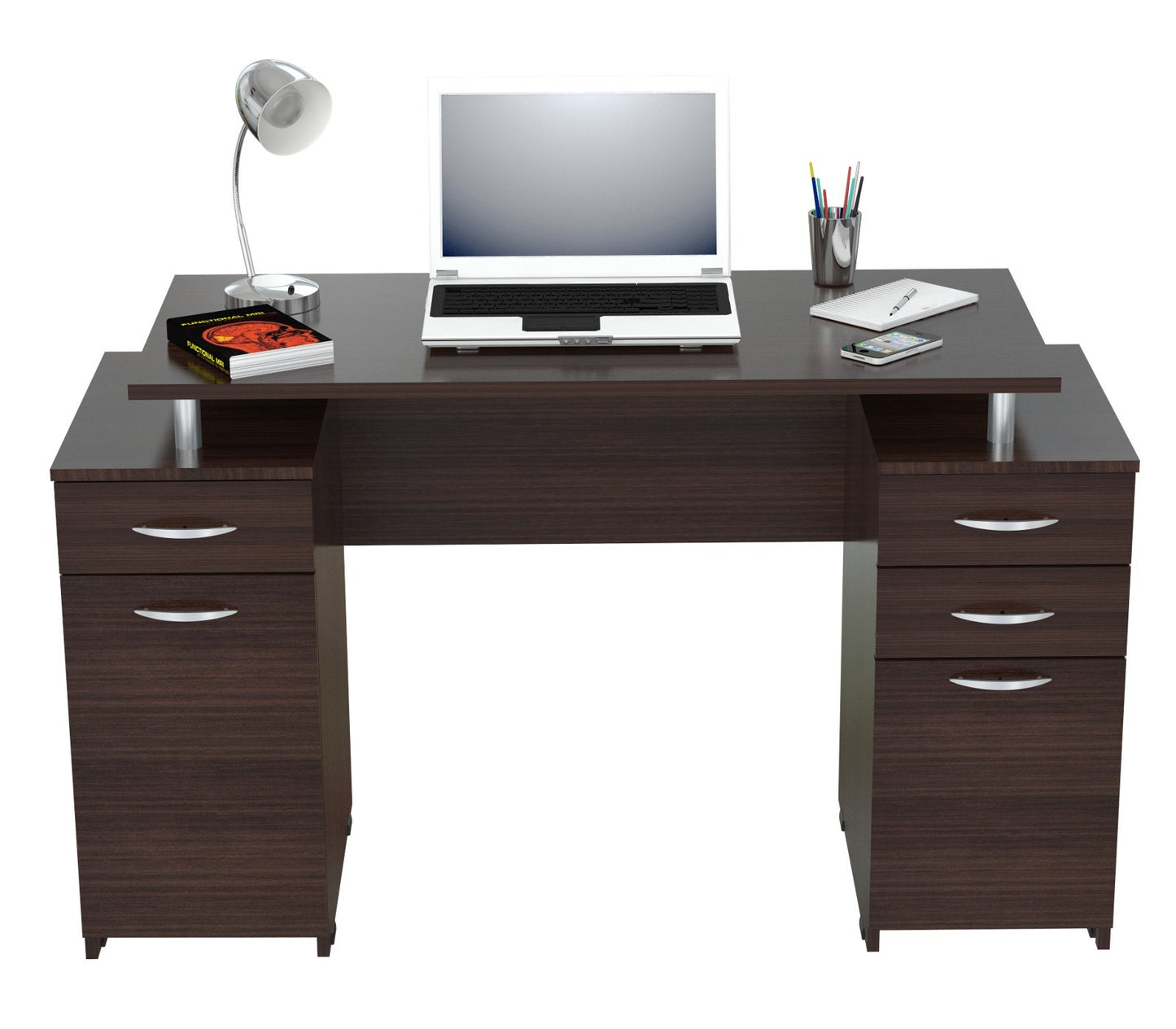 Espresso Finish Wood Computer Desk with Four Drawers By Homeroots | Desks | Modishstore - 3