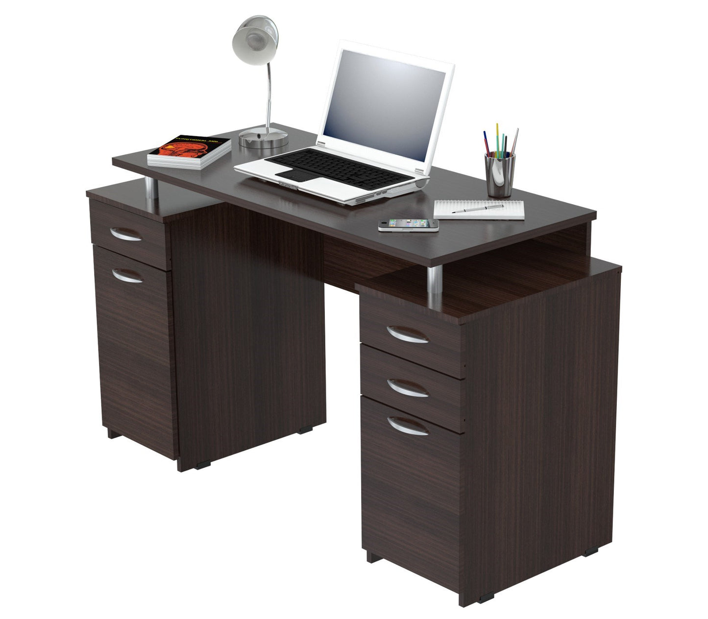 Espresso Finish Wood Computer Desk with Four Drawers By Homeroots | Desks | Modishstore - 4