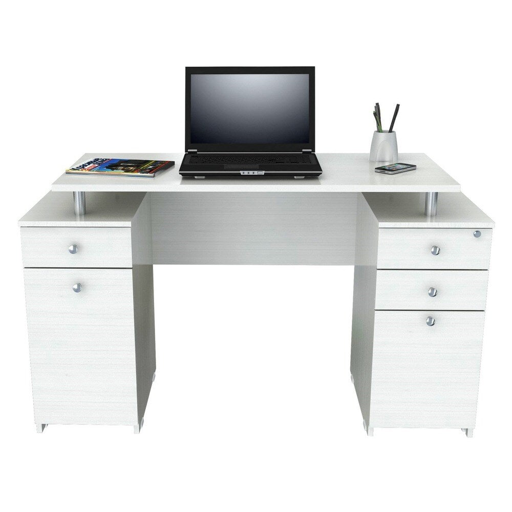 White Finish Wood Computer Desk with Four Drawers By Homeroots | Desks | Modishstore