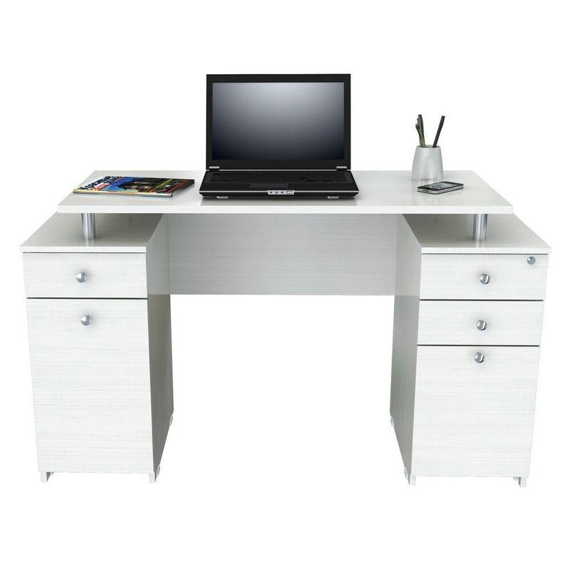 White Finish Wood Computer Desk with Four Drawers By Homeroots | Desks | Modishstore